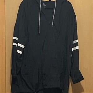 Avenue Black Windbreaker with White Stripes